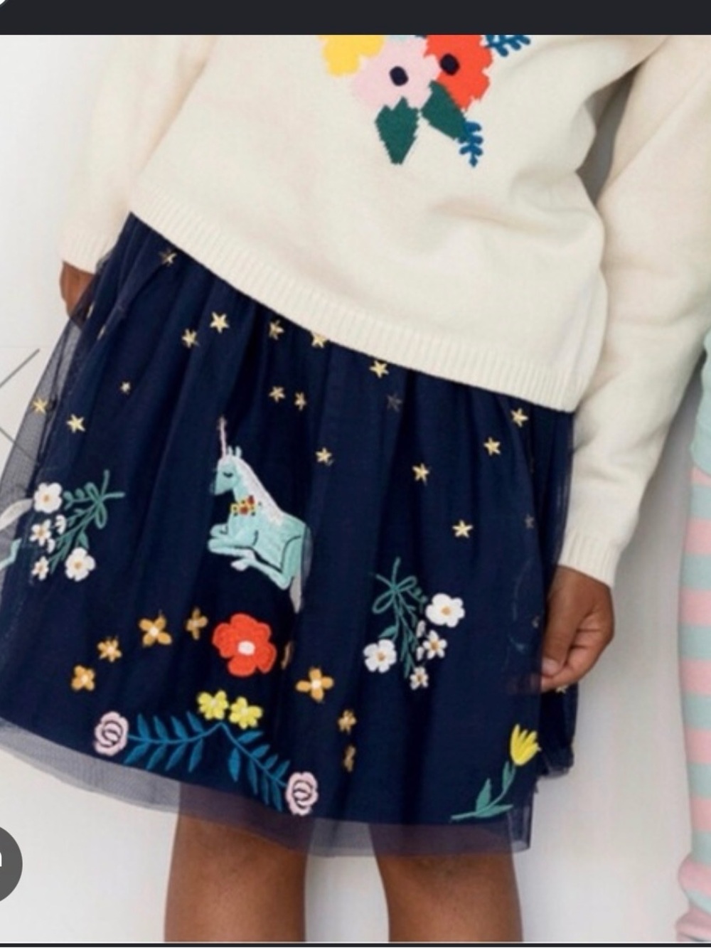 Hanna Andersson Navy Tulle Skirt with Unicorn & Floral Embroidery